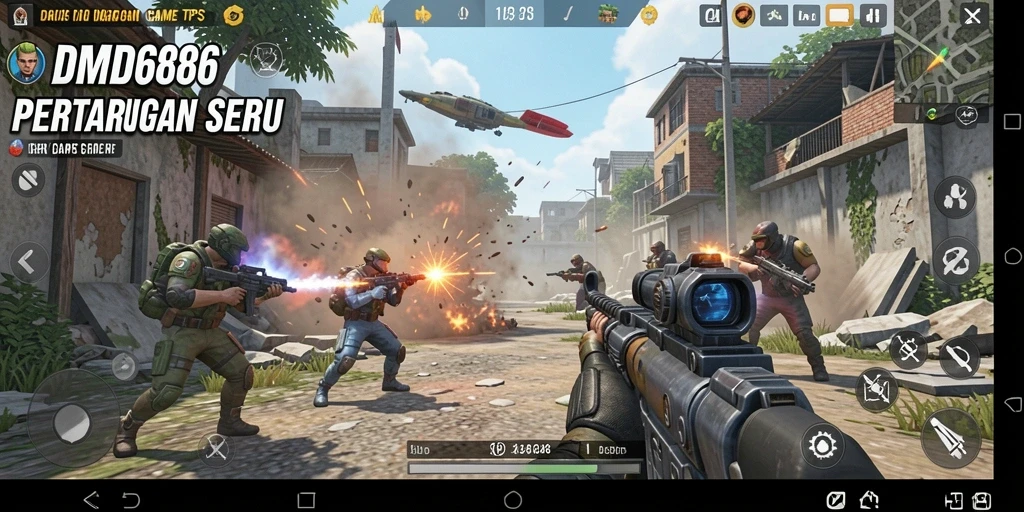 Screenshot DMD686 menampilkan aksi intens dalam permainan TPS.