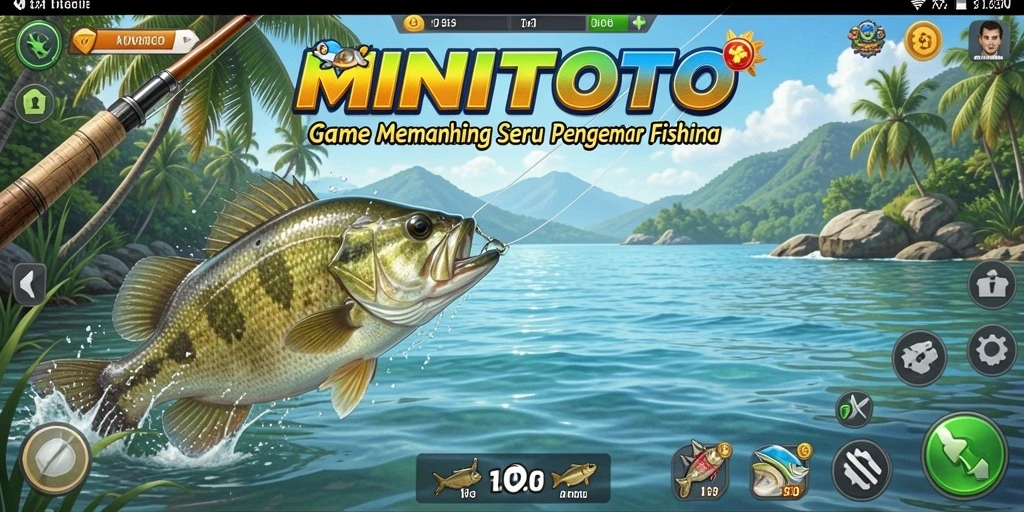 Screenshot MINITOTO menampilkan pengguna sedang memancing di danau yang indah.