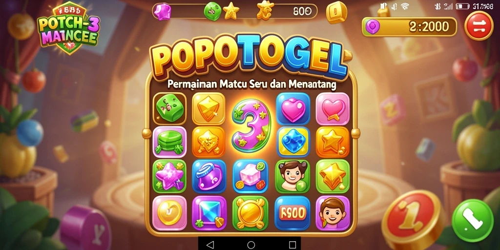 Tampilan gameplay seru dari permainan Match-3 POPOTOGEL.
