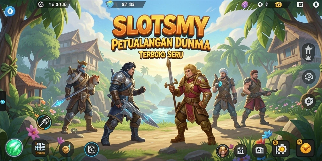 Screenshot gameplay SLOTSMY menunjukkan petualangan seru di dunia terbuka.