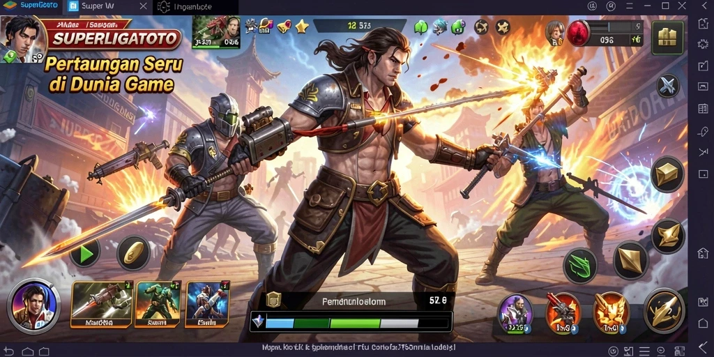 Gameplay seru dalam SUPERLIGATOTO dengan karakter beraksi.